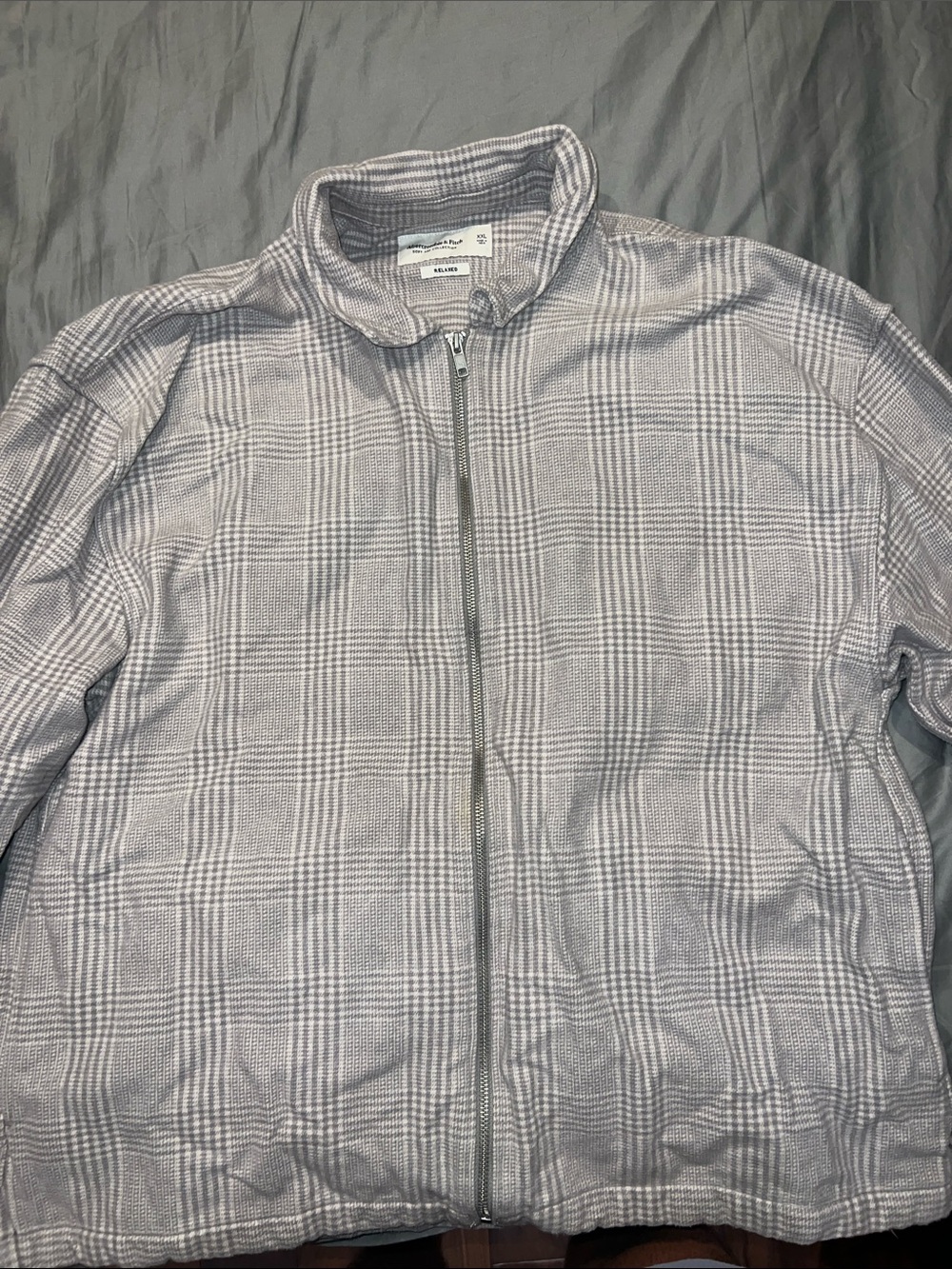 Abercrombie & Fitch Light Gray Plaid Zip Jacket